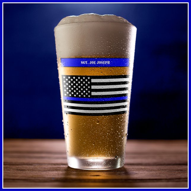 [Thin Blue Line] Zurück zum Blue Police Pint SVG Glas (Customize text on both sides of glass with name, rank, department, years of service or motto etc.)
