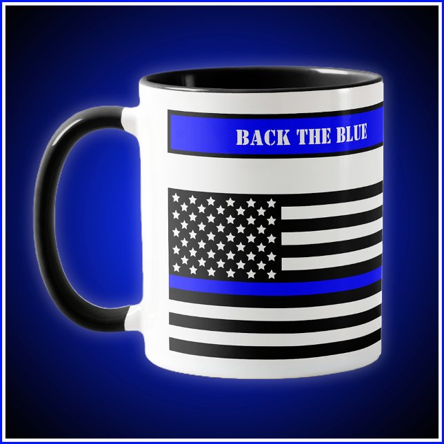 [Thin Blue Line] Zurück zur Blue Law Enforcement S Tasse (Design wraps around mug. 11oz Combo style mug with black selected as accent color shown here.)