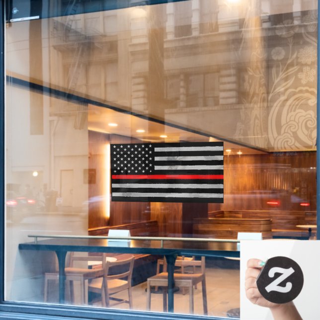 Thin Blue Red Tattered Distressed Flag Fensteraufkleber (Café-Fenster)