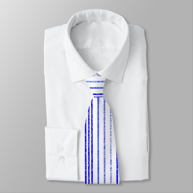 Thin Blue Speckled Vertical Line Muster Neck Tie Krawatte (Gebunden)