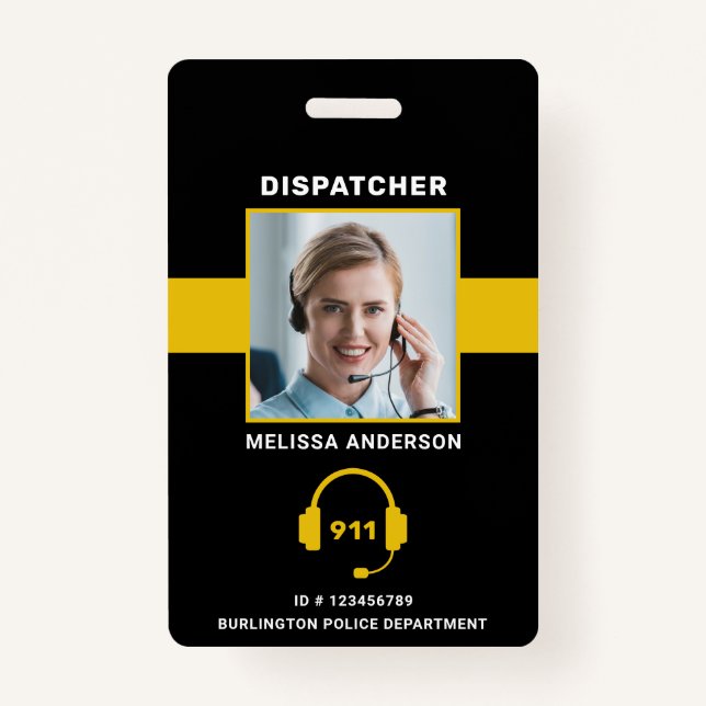 Thin Gold Line Custom Foto 911 Dispatcher ID Card Ausweis (Vorderseite)