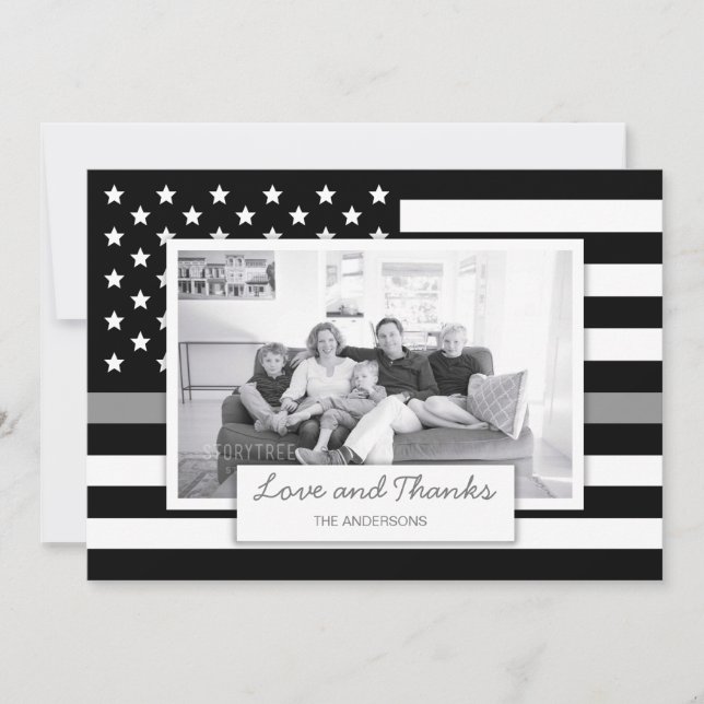 Thin Gray Line American Flag Foto Dankeskarte (Vorderseite)