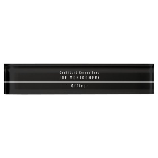 Thin Gray Line Korrektur Modern Monogramm Namensplakette (Vorderseite)