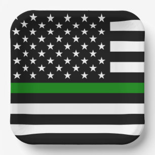 Thin Green Line Flag: Patriotische militärische Ve Pappteller