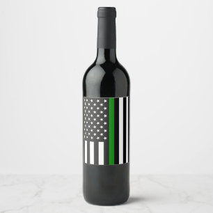Thin Green Line Flagge: Patriotische Veteranen des Weinetikett