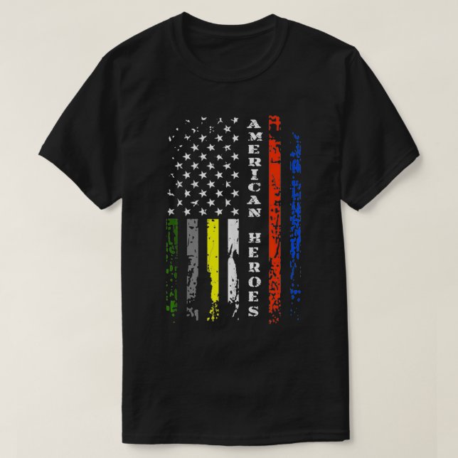 Thin Line First Responder Patriotic American Flag T-Shirt (Design vorne)