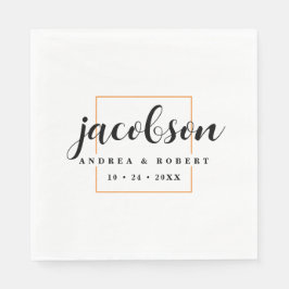 Thin Orange Border Wedding Napkins mit Nachname Serviette