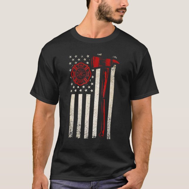 Thin Red Ax American Flag Patriot Firefighter 1 T-Shirt (Vorderseite)