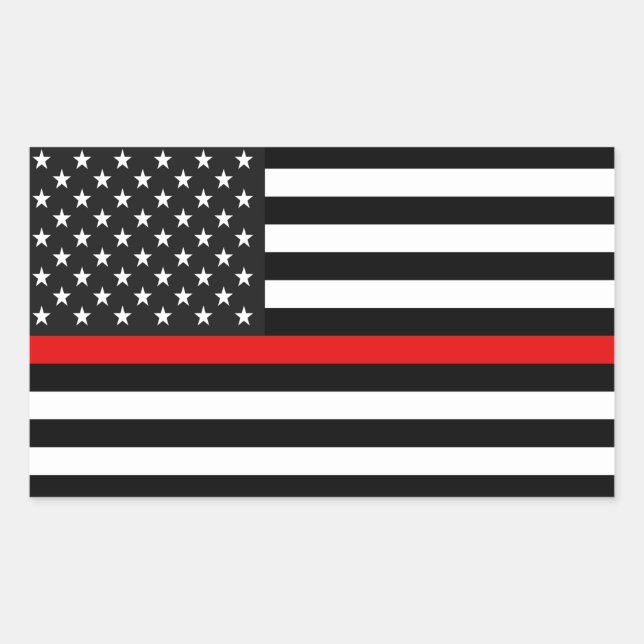 Thin Red Line American Flag Rechteckiger Aufkleber (Vorderseite)