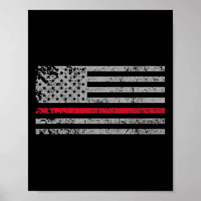 Thin Red Line American USA Flaggen Fireman Unterst Poster (Vorne)