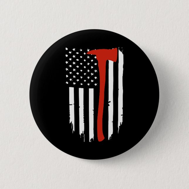 Thin Red Line Ax American Flag Patriot Feuerwehr Button (Vorderseite)