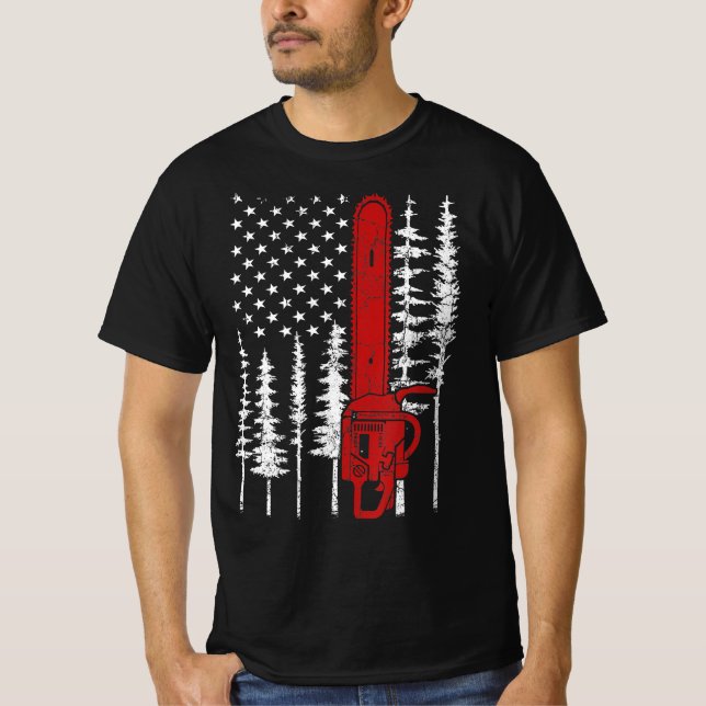 Thin Red Line Chainsaw Wood Fireman Feuerwehrmann T-Shirt (Vorderseite)