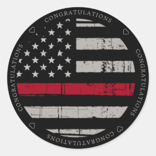 Thin Red Line Feuerwehrmann Gratulation Runder Aufkleber