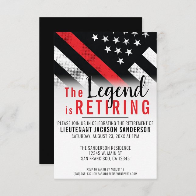 Thin Red Line Firefighter Fireman Retirement Party Einladung (Vorne/Hinten)