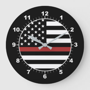 Thin Red Line Firefighter Flag Fire Department Große Wanduhr