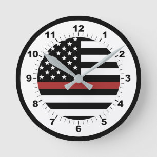 Thin Red Line Firefighter Flag Fire Department Runde Wanduhr
