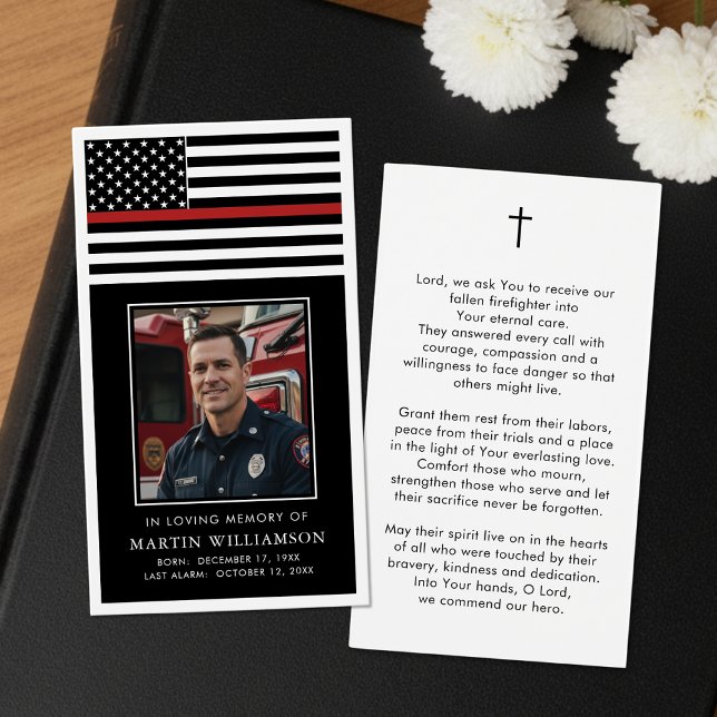Thin Red Line Firefighter Funeral Prayer Card (Von Creator hochgeladen)