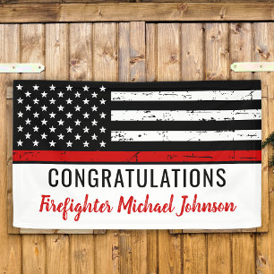 Thin Red Line Firefighter Graduation Party Banner
