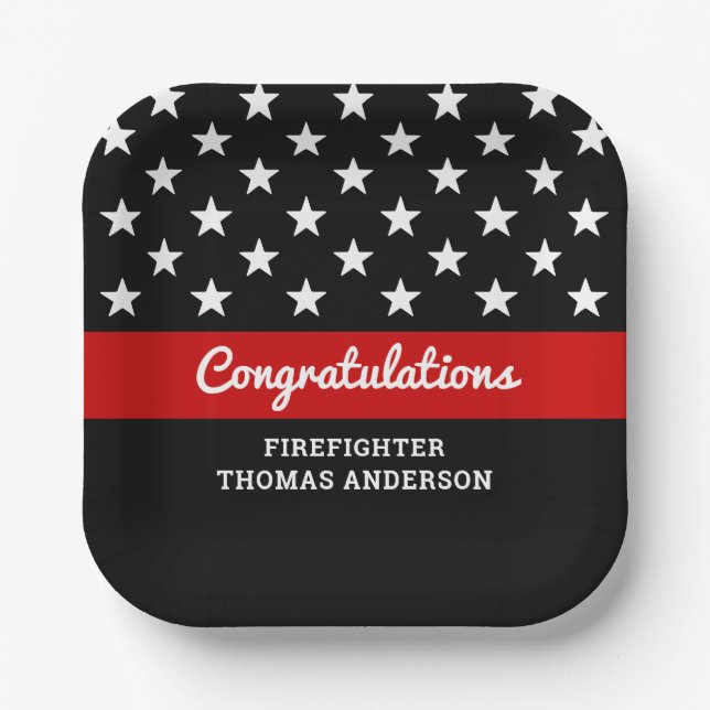 Thin Red Line Firefighter Graduation Party Pappteller (Vorderseite)