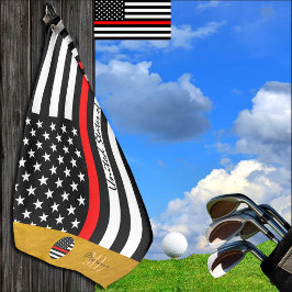 Thin Red Line & Firefighter, Mit Monogramm US-Flag Golfhandtuch
