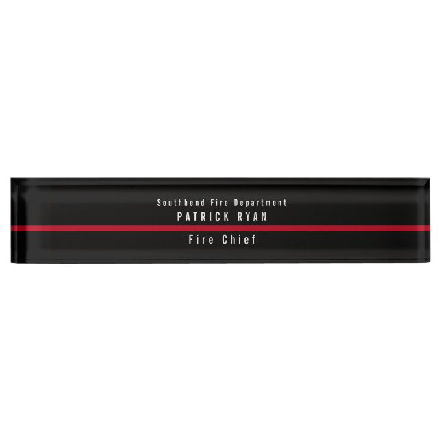 Thin Red Line Firefighter Modern Monogram Namensplakette (Vorderseite)