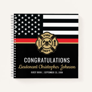Thin Red Line Firefighter Retirement Gästebuch Notizbuch