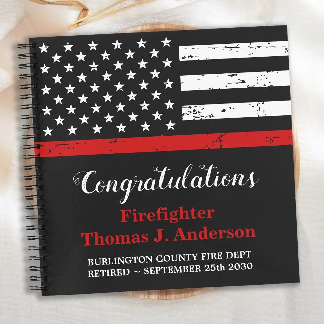 Thin Red Line Firefighter Retirement Party Guest Notizbuch (Von Creator hochgeladen)