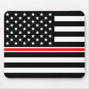 Thin Red Line Firefighters Heroes American Flag Mousepad