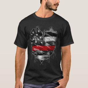 Thin Red Line Fireman American Flag Herz Feuerfeue T-Shirt