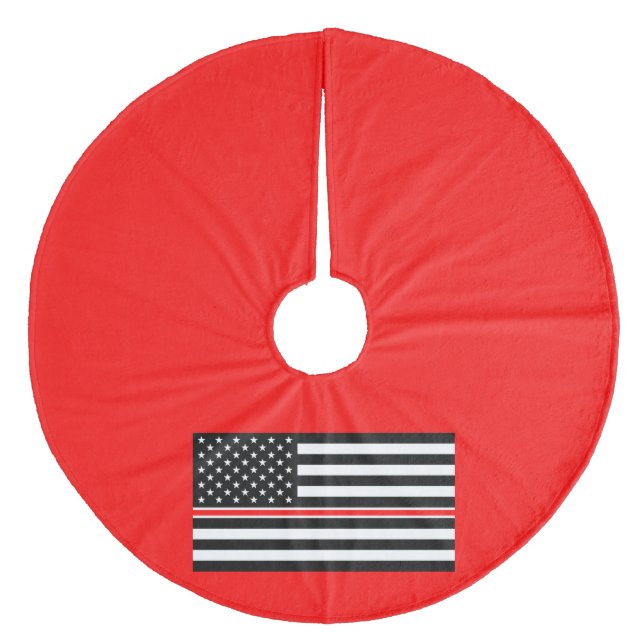 Thin Red Line Flag: Feuerwehrheldengedächtnis Fleece Weihnachtsbaumdecke (Vorderseite)