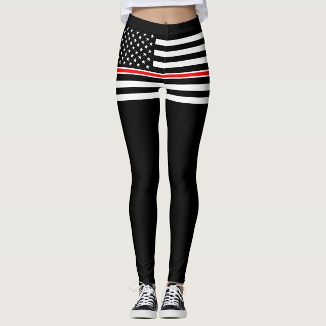 Thin Red Line Flag: Feuerwehrheldengedächtnis Leggings (Vorderseite)