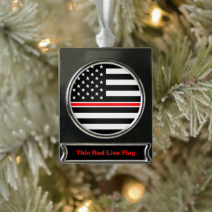 Thin Red Line Flag: Feuerwehrmann Heldengedenkfeie Banner-Ornament Silber