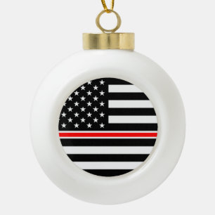 Thin Red Line Flag: Feuerwehrmann Heldengedenkfeie Keramik Kugel-Ornament