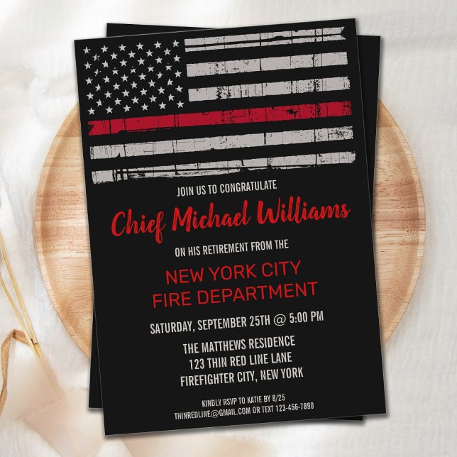 Thin Red Line Flag Fireman Feuerwehrruhestand Einladung (Von Creator hochgeladen)