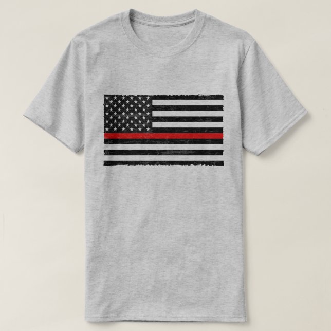 Thin Red Line Grungy American Flag T-Shirt (Design vorne)