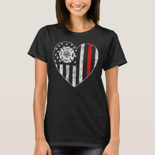 Thin Red Line Heart American Flag Feuerwehrmann T-Shirt