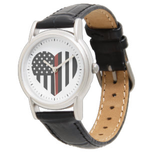 Thin Red Line Heart Shaped American Flag Armbanduhr