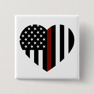Thin Red Line Heart Shaped American Flag Button
