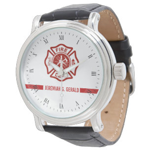 Thin Red Line Individuelle Name Firefighter Themed Armbanduhr
