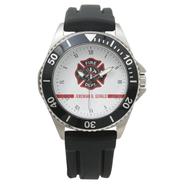 Thin Red Line Individuelle Name Stripe Firefighter Armbanduhr (Vorderseite)