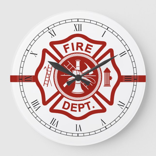 Thin Red Line Maltese Cross White Große Wanduhr (Vorderseite)