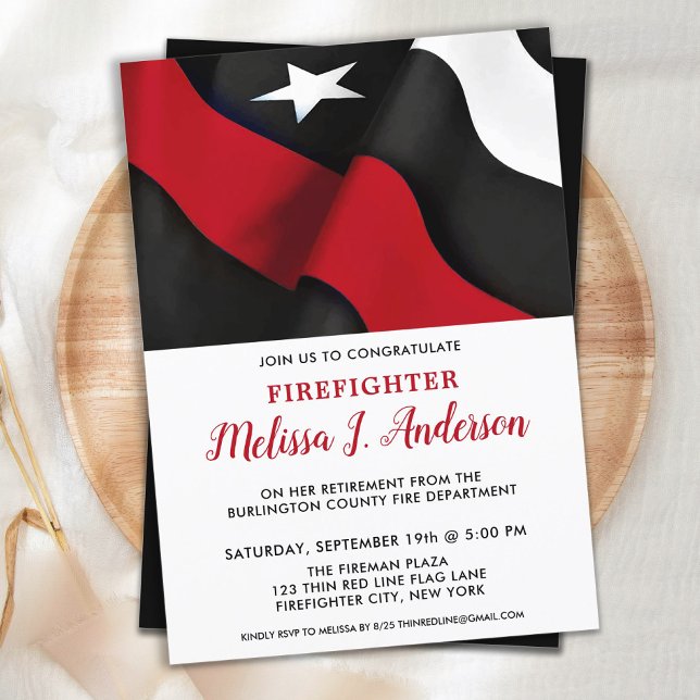 Thin Red Line Personalized Firefighter Retirement Einladung (Von Creator hochgeladen)