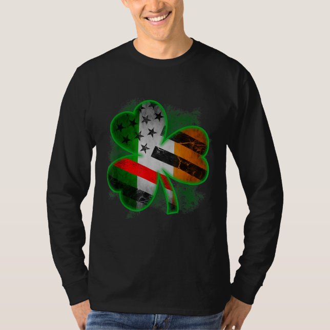 Thin Red Line St Patricks Day Irish Clover T-Shirt (Vorderseite)