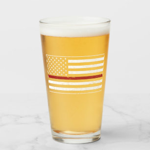 Thin Red Line USA Flag Firefighter Fire Department Glas