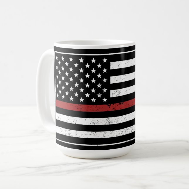 Thin Red Line USA Flag Firefighter Fire Department Kaffeetasse (Vorderseite Links)