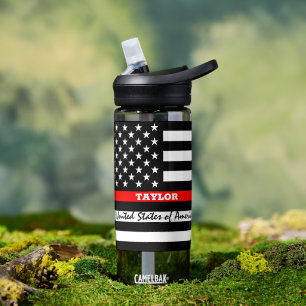 Thin Red Line & USA personalisiert Fireman-Flagge Trinkflasche