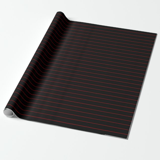 Thin Red Strips auf Schwarz Party oder Weihnachten Geschenkpapier (Ungerollt)
