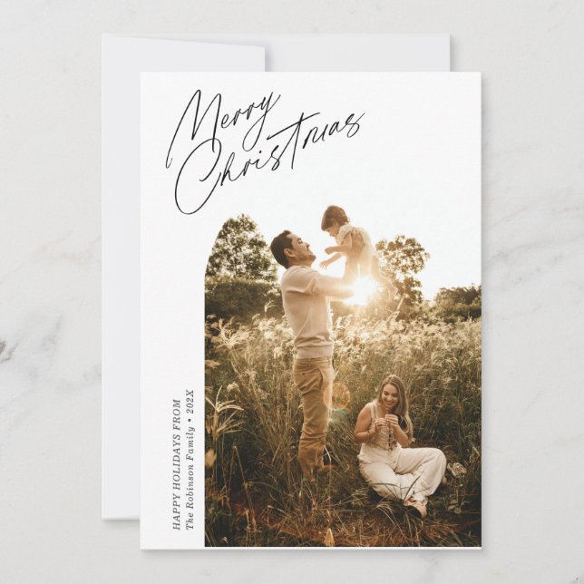 Thin Script Weihnachtsgeschenk-Foto Feiertagskarte (Vorderseite)