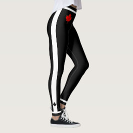 Thin Waistband Canada Maple Leaf auf Black & White Leggings
