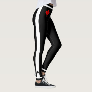 Thin Waistband Canada Maple Leaf auf Black & White Leggings